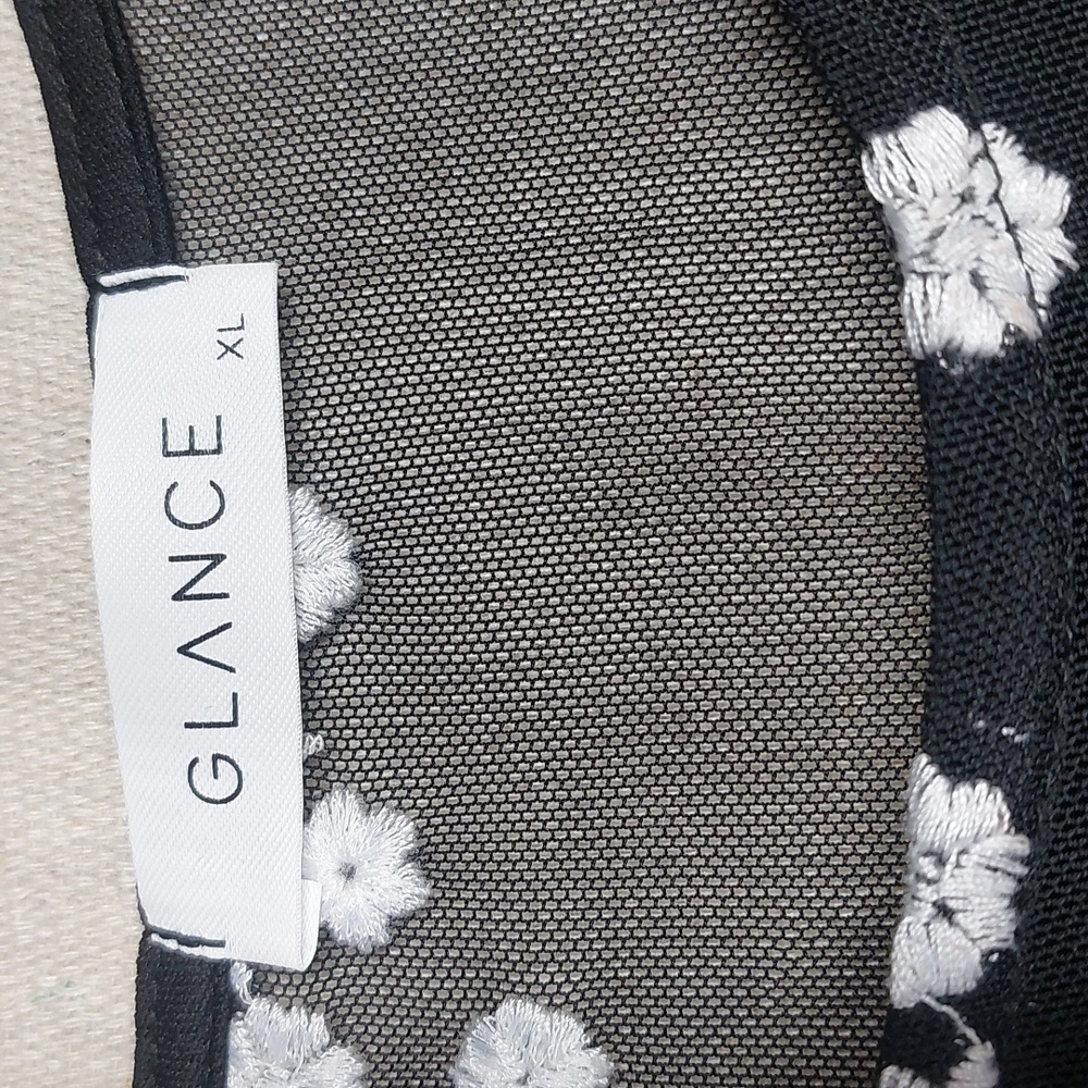 Glance Top Size XL Black Embroidered Floral Sheer Babydoll - Picture 3 of 13